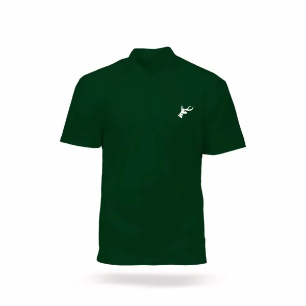 Custom Dark Green Polo T-Shirt Front View – PC Matty Fabric with Logo Placement Option
