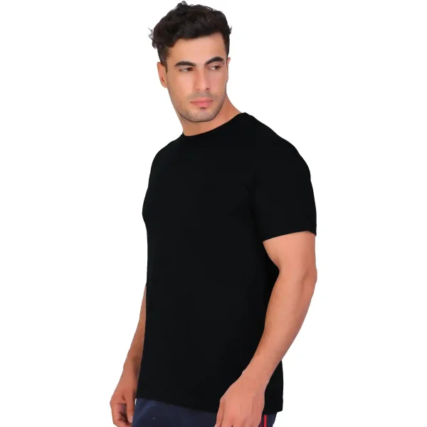 Side view of black breathable half sleeve t-shirt for everyday wear