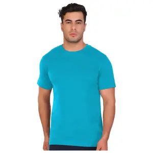 Turquoise blue round neck polyester half sleeve t-shirt – unisex lightweight activewear