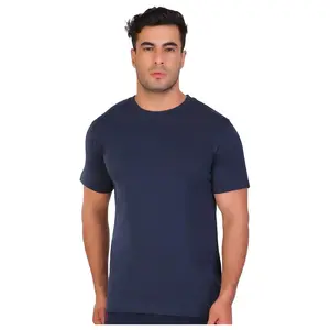 Navy-Blue Polyester Half-Sleeve Round-Neck T-Shirt