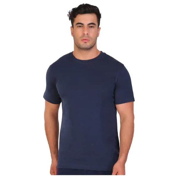 Navy-Blue Polyester Half-Sleeve Round-Neck T-Shirt