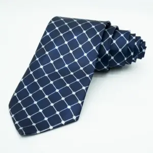 Premium Navy Blue Grid Pattern Tie for Men