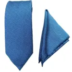 Royal Blue Textured Tie and Pocket Square Set for Men