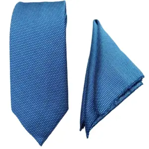 Royal Blue Textured Tie and Pocket Square Set for Men