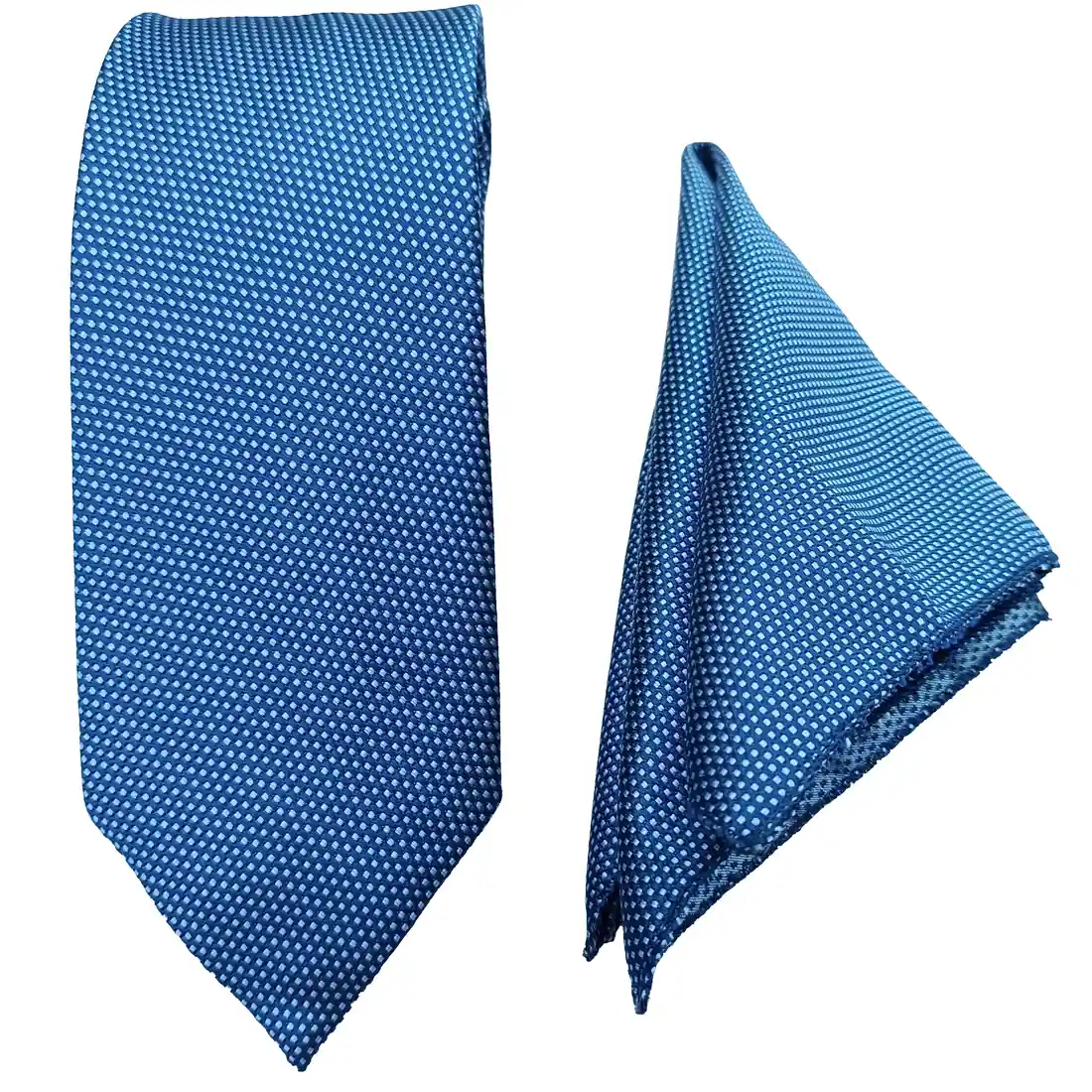 Royal Blue Textured Tie and Pocket Square Set for Men