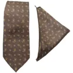 Brown Self Woven Paisley Necktie with Matching Pocket Square