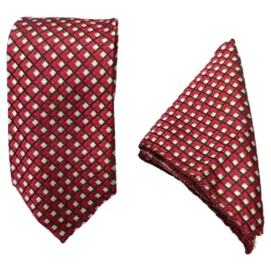 Premium Red Checkered Tie and Pocket Square Set for Men