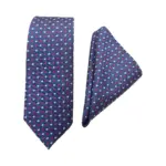 Navy Blue Micro Dot Tie & Pocket Square Set for Men | Premium Self-Woven Formal Necktie for Business, Weddings & Parties