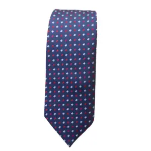 Navy Blue Self-Woven Formal Necktie with Matching Pocket Square