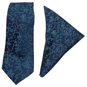 Navy Blue Designer Tie with Pocket Square