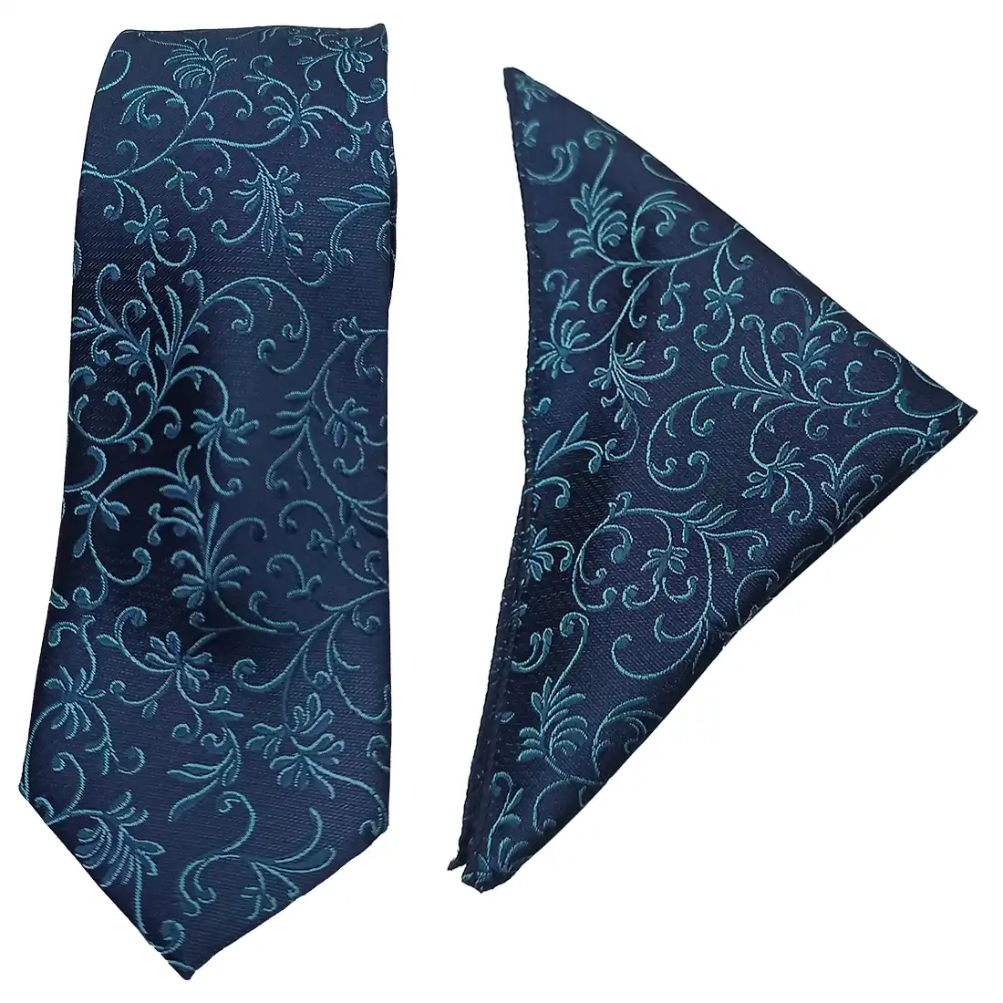 Navy Blue Designer Tie with Pocket Square