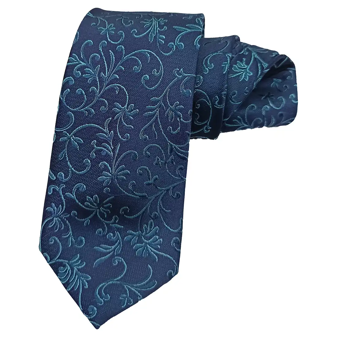 Premium Navy Blue Floral Self Woven Tie & Pocket Square Set for Men | Luxury Designer Formal Necktie for Wedding & Business - Image 3