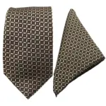 Brown Designer Tie with Pocket Square