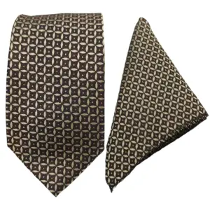 Brown Designer Tie with Pocket Square