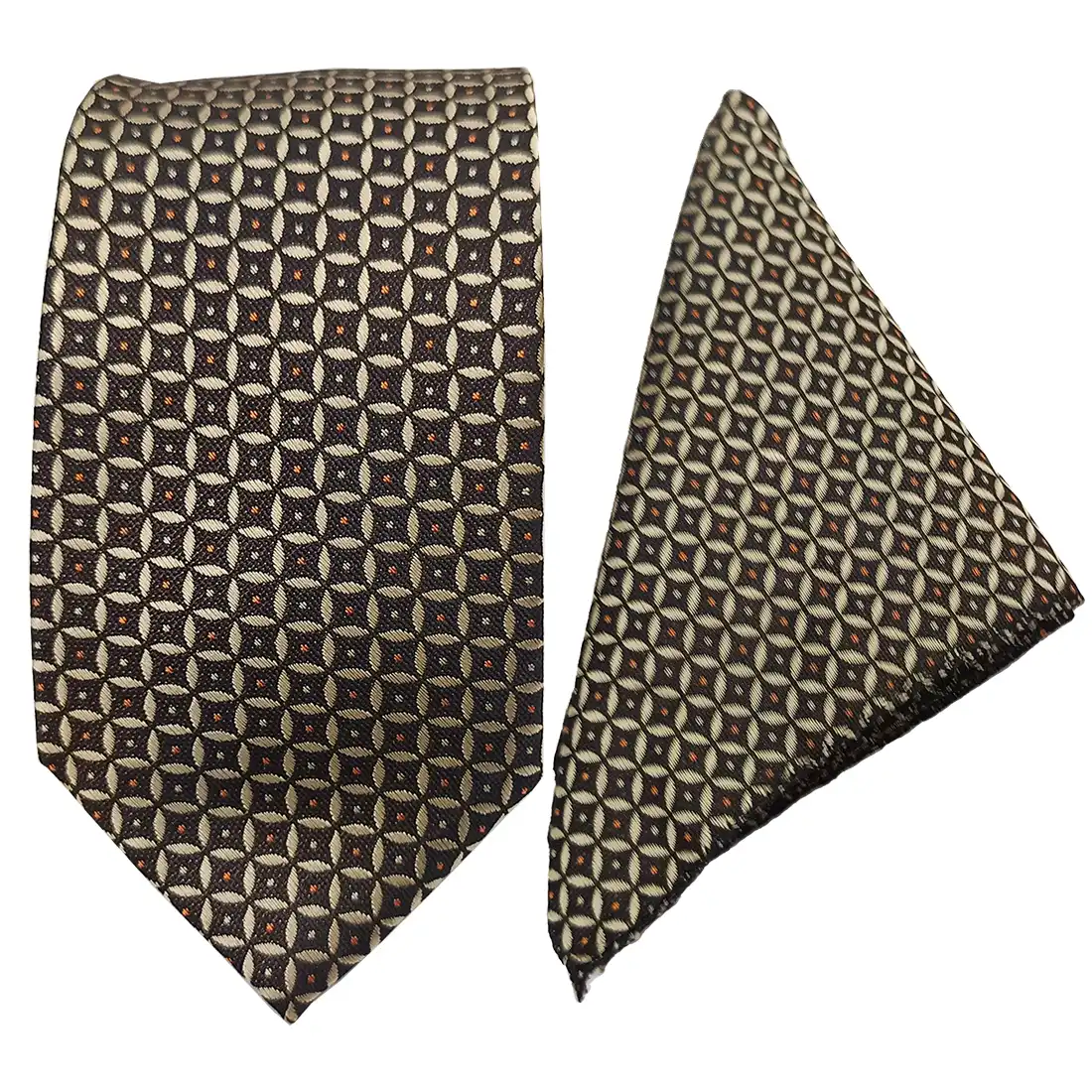Brown Designer Tie with Pocket Square