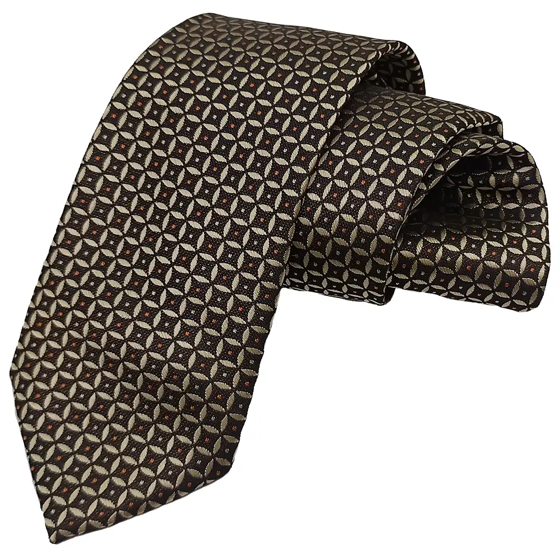 Premium Brown Geometric Self Woven Tie & Pocket Square Set for Men | Luxury Designer Formal Necktie for Wedding & Business - Image 2
