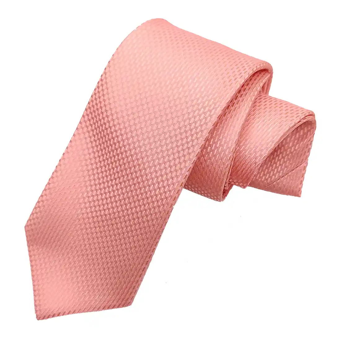 Premium Peach Pink Solid Self Woven Men's Tie & Pocket Square Set | Formal Necktie for Weddings, Business, Office & Party Wear - Image 3