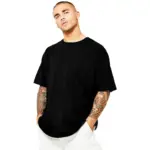 Men's Oversized Black Plain Round Neck Half Sleeve T-Shirt Front View