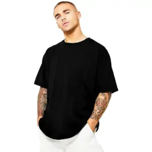 Men's Oversized Black Plain Round Neck Half Sleeve T-Shirt Front View