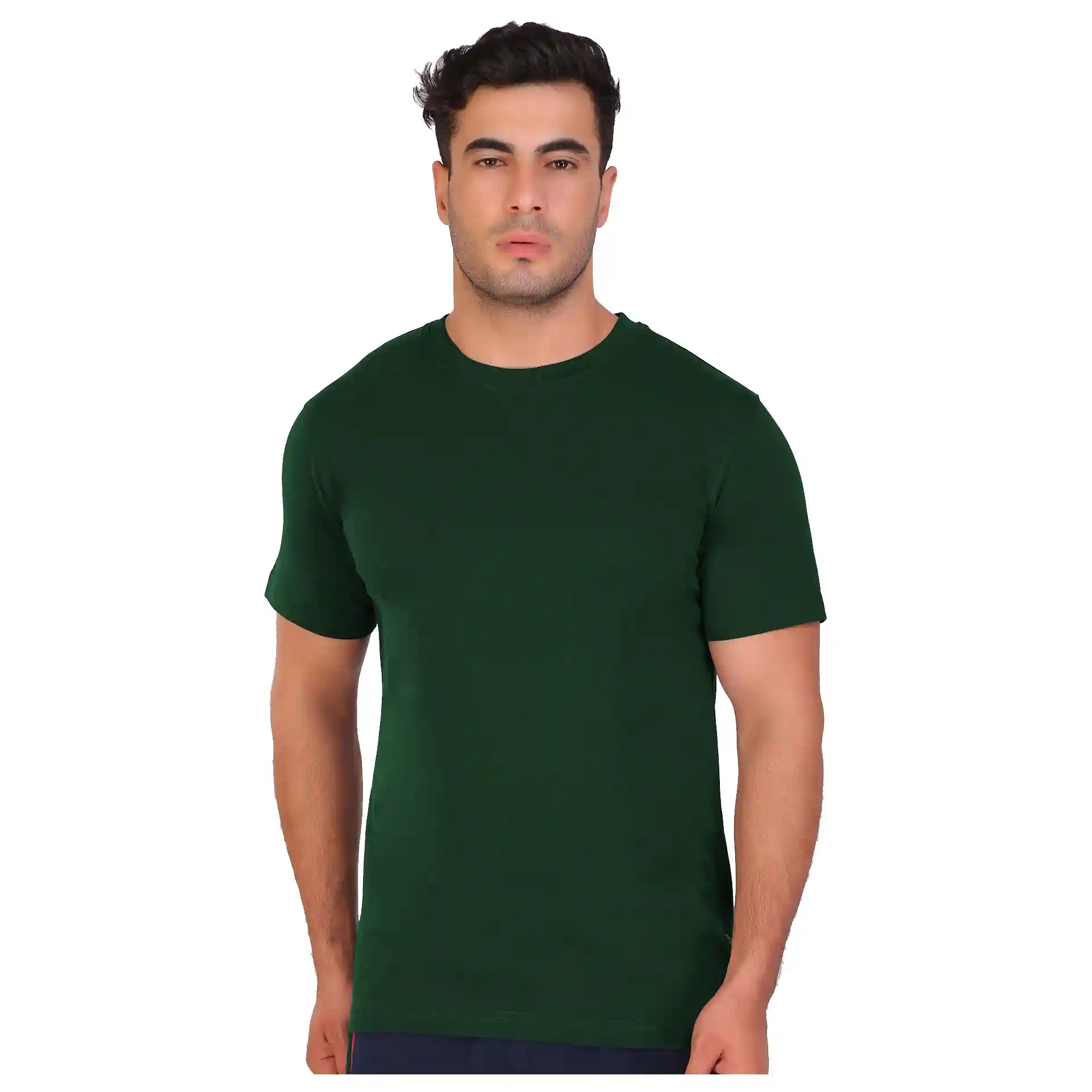 Men's Forest Green Round Neck Polyester T-Shirt Front View