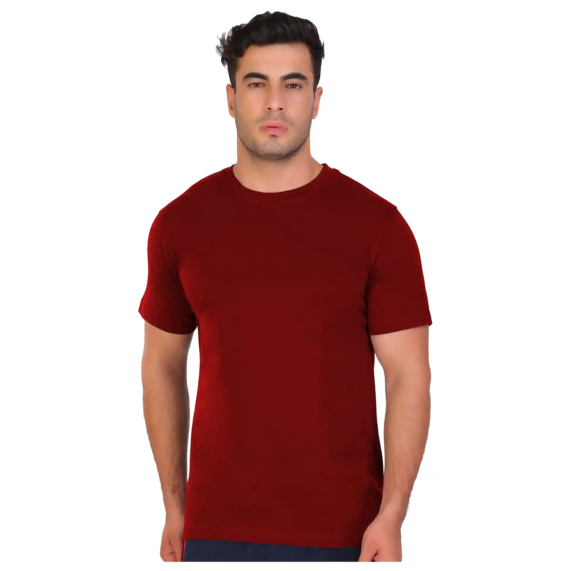 Men's red Round Neck Polyester T-Shirt Front View