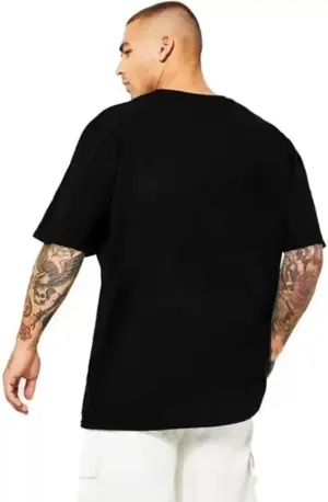 Men's Oversized Black Plain T-Shirt Back View with Relaxed Oversized Fit