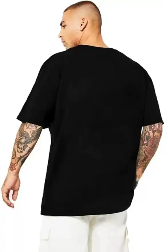 Men's Oversized Black Plain T-Shirt Back View with Relaxed Oversized Fit