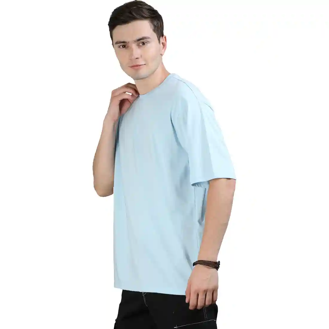 Men's Sky Blue Oversized Plain T-Shirt Side Profile