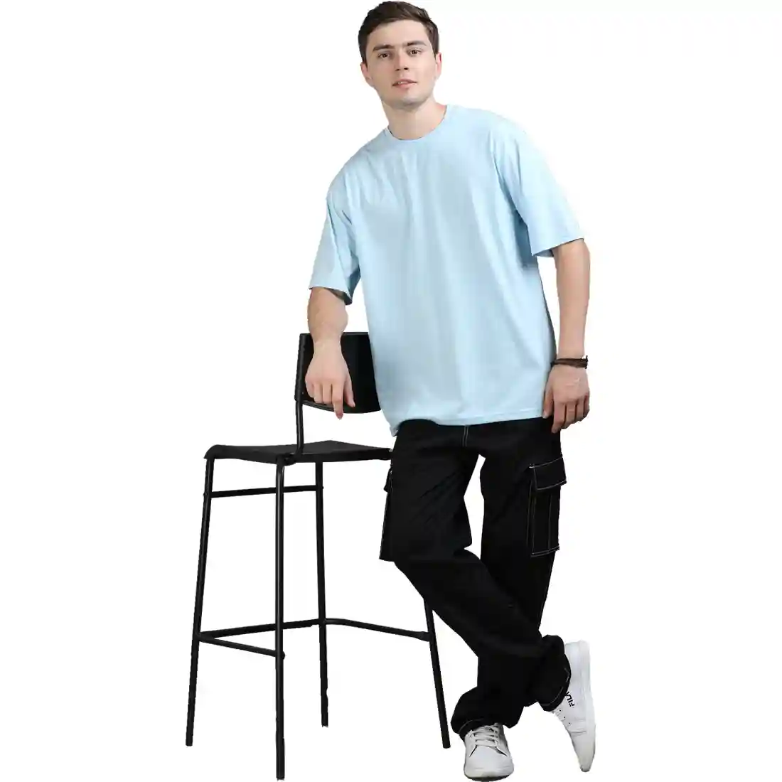 Men's Sky Blue Oversized Plain T-Shirt | Premium Cotton Blend Round Neck Half Sleeve Casual Tee - Image 5