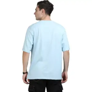 Men's Sky Blue Oversized Plain T-Shirt Back View