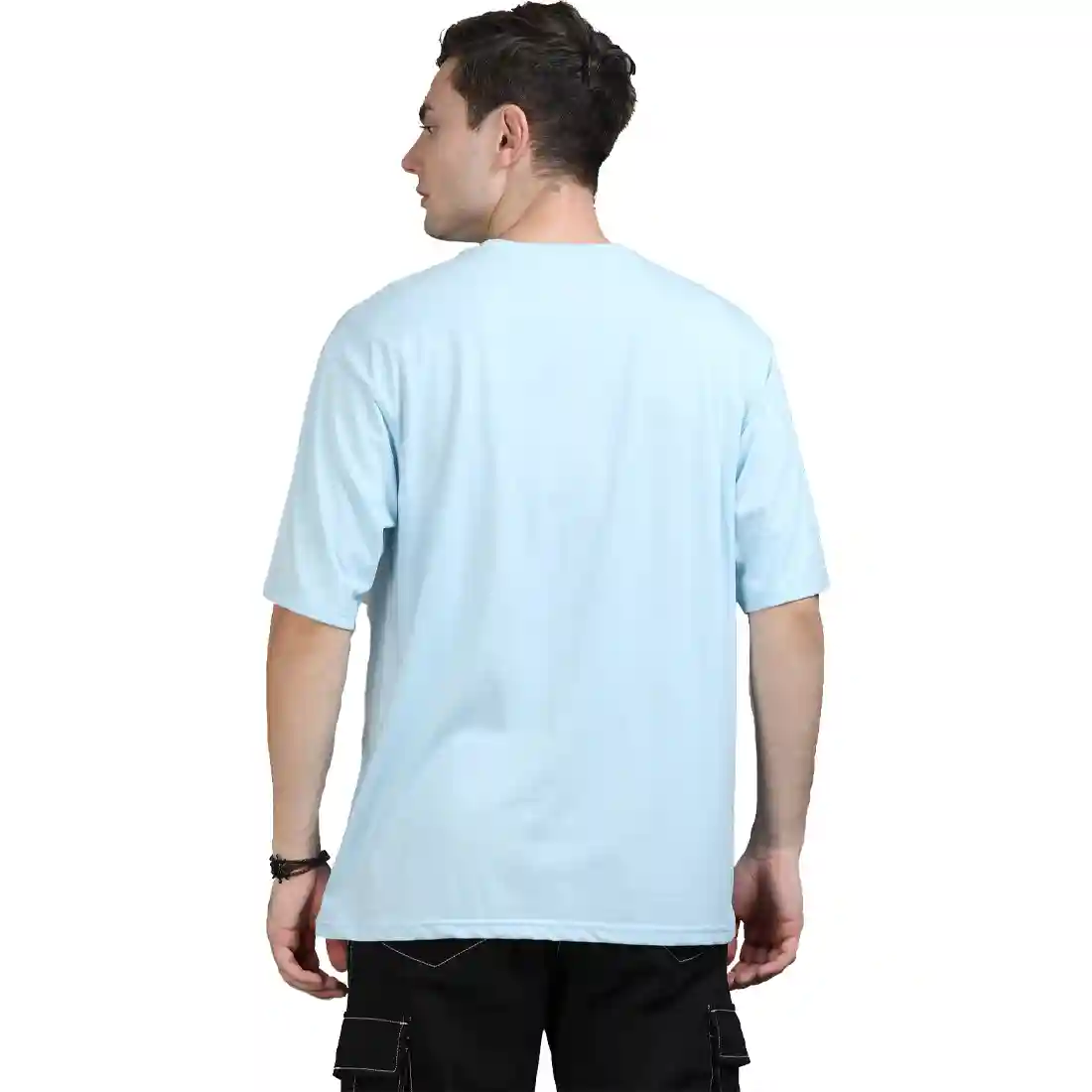 Men's Sky Blue Oversized Plain T-Shirt Back View