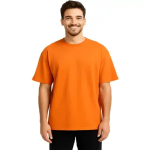 Men's Oversized Orange Pure Cotton T-Shirt Front View