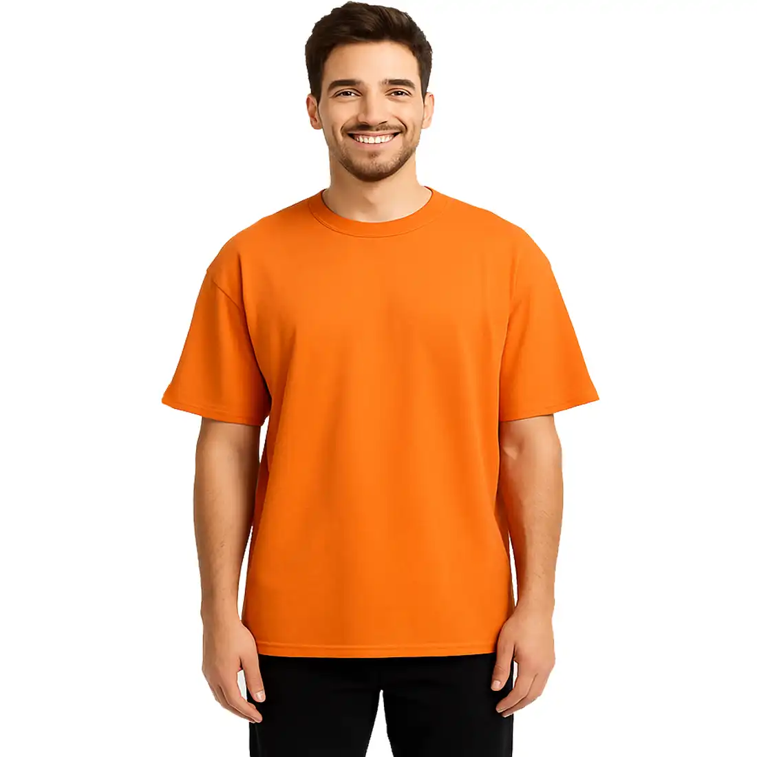 Men's Oversized Orange Pure Cotton T-Shirt Front View