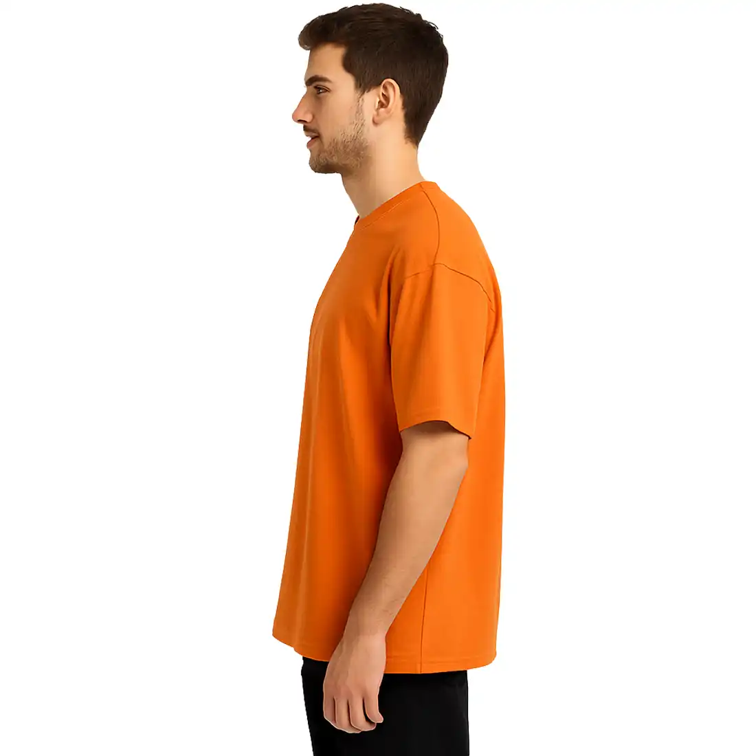 Side View of Men's Orange Oversized Cotton T-Shirt